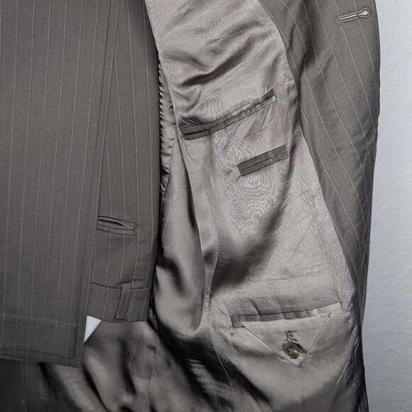Stafford* Men's‎ Brown Wool Pinstripe Suit~ Size Blazer Jacket 40S /Pants 32x30 - Picture 4 of 16